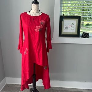 Red embroidered dress